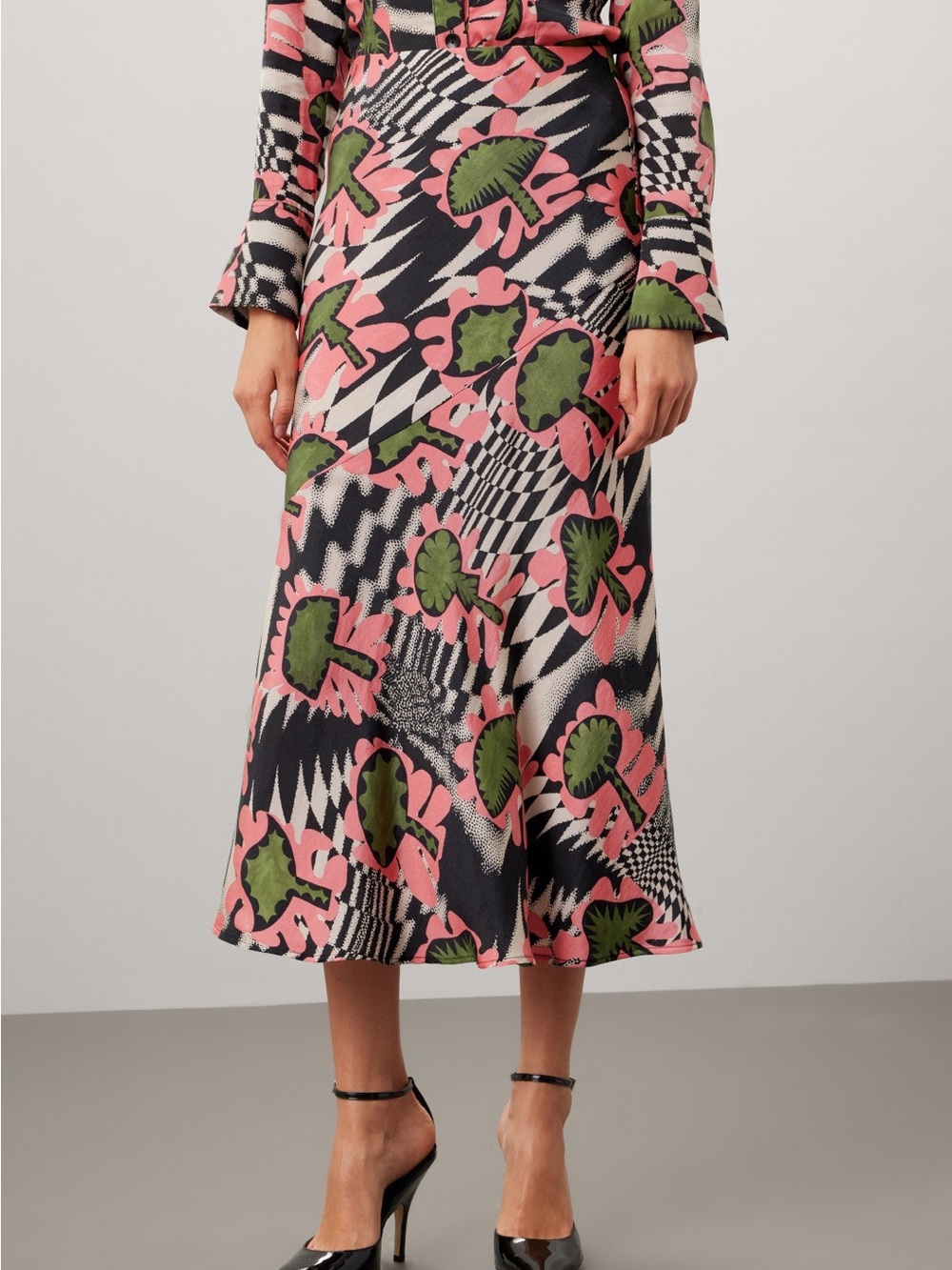 Untitled In Motion Lelaki Abstract Floral Midi Skirt Size M 8763